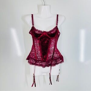 Fashion Nova Burgundy Velvet Lace Corset Bustier Lingerie Top Small Y2K Romantic